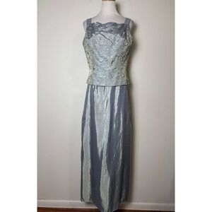 Jessica McClintock Y2K 2 Piece Dress Set 12 Embroidered Evening Wedding Prom